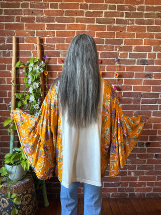 Mystical Stevie Inspired Botanical Flowy Yellow Bell Sleeve Top