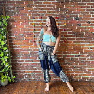 Wheel of Life Flowy Harem Pants- Navy Blue