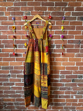 Juniper Patchwork Wide Leg Overalls - Golden Yellow/Orange