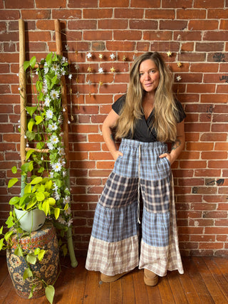 Autumn Stroll Plaid Patchwork Bohemian Wide Leg Pants