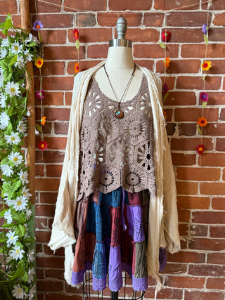 100% Cotton Boho Festival Patchwork Mini Skirt - Purple