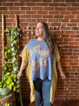 OOAK Autumn Collection - Upcycled Flower Patchwork Hi Lo Kantha Poncho Top 🌼