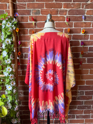 Spiral Sunset Tones Tie Dye Fringe Poncho
