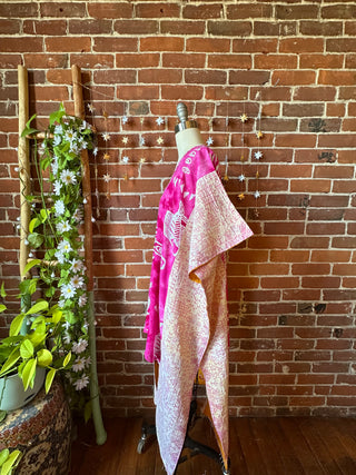 OOAK Autumn Collection - Upcycled Batik Tie Dye Kantha Hi Lo Poncho Tunic Top
