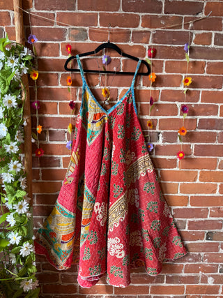 Coffee In The Morning Kantha Summer Midi Dress With Pockets - Fits up to 2X
