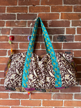 Mystery Print Patchwork Boho Recycled Sari Duffel Weekend Bag