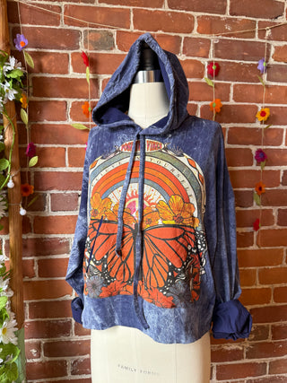 Cotton Butterfly Positive Vibes Tie Dye Cropped Hoodie Sweatshirt