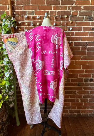 OOAK Autumn Collection - Upcycled Batik Tie Dye Kantha Hi Lo Poncho Tunic Top