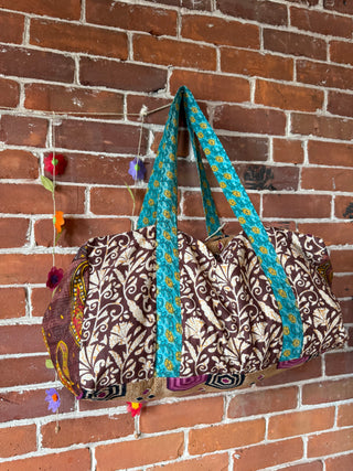 Mystery Print Patchwork Boho Recycled Sari Duffel Weekend Bag