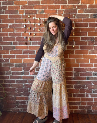 Spring Soul Patchwork Flowy Wide Leg Overalls