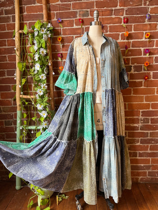 Stone Washed Boho Bandana Tiered Dress / Kimono  100% Cotton