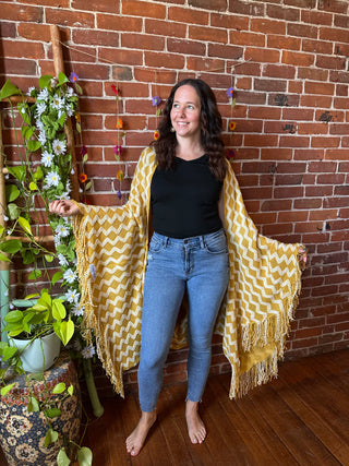 Golden Sunshine Fringe Wearable Blanket Shawl