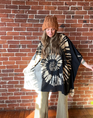 Free Size Spiral Tie Dye Poncho Hoodie