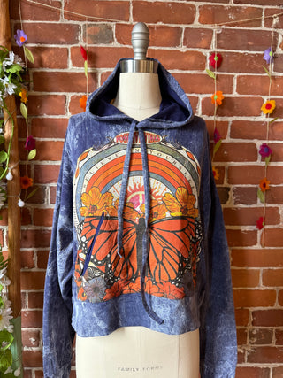 Cotton Butterfly Positive Vibes Tie Dye Cropped Hoodie Sweatshirt