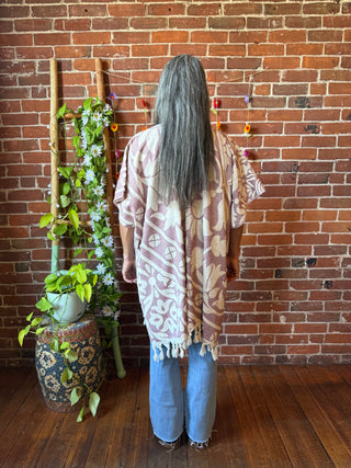 Pink Sky Fringe Ruana Reversible Kimono - 100% Cotton