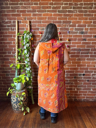Twilight Reversible Kantha Long Hooded Duster Vest