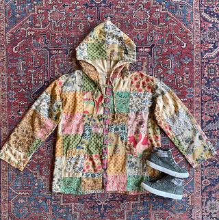 Tan/Browns Meadow Patchwork Hoodie Hooded Jacket