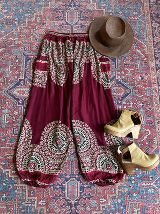 Wheel of Life Flowy Harem Pants- Reds