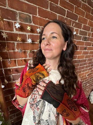 Sierra Recycled Patchwork Boho Hand Warmers / Fingerless Gloves