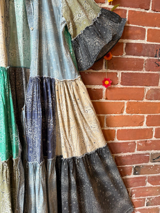 Stone Washed Boho Bandana Tiered Dress / Kimono  100% Cotton