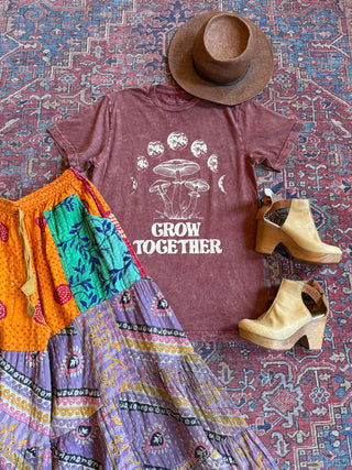 Grow Together Mushroom Moon Phase Mineral Wash TShirt