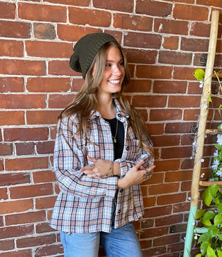 Olive Waffle Knit Slouchy Beanie Hat