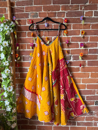 Coffee In The Morning Kantha Summer Midi Dress With Pockets - Fits up to 2X