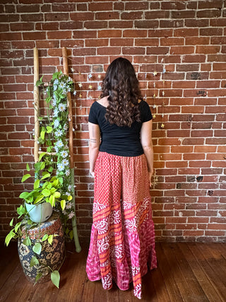 Spring Blooms Reversible Kantha Wide Leg Tiered Palazzo Pants