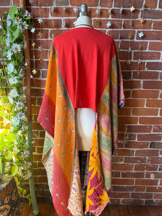 OOAK Autumn Collection- Upcycled Kings Canyon Hi Lo Kantha Poncho Croppee Top