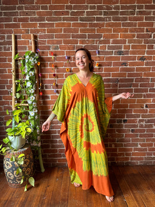 Laila Autumn Spiral Tie Dye Kaftan Dress