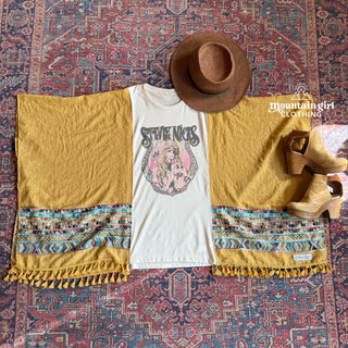 Stevie Nicks Inspired Golden Yellow Tassel Embroidered Poncho
