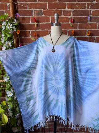 Spiral Ocean Mist Tie Dye Fringe Poncho