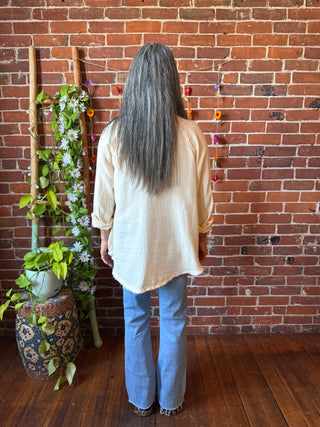 100% Cotton Gauze Cream Light Layer Button Up Top