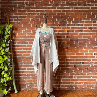Oatmeal+Cream Chunky Knit Soft Poncho With Pockets