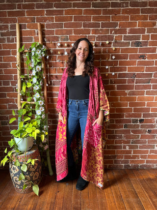 OOAK Autumn Collection-Reversible Stardust Kantha Ruana Jacket With Pockets