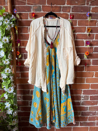 100% Cotton Gauze Cream Light Layer Button Up Top