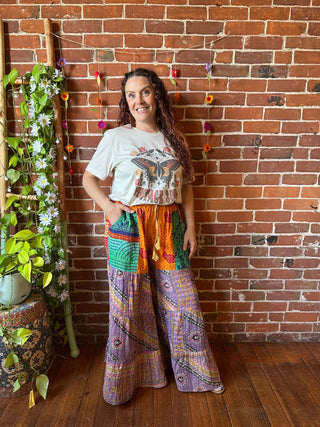 Spring Blooms Reversible Kantha Wide Leg Tiered Palazzo Pants