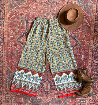 Flowy Block Print Elephant Lounge Pants - Blue +Red