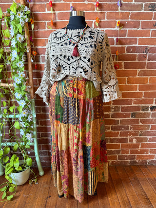 Boho Festival Patchwork Spin Skirt With Plus Sizes! -Earthy Camel