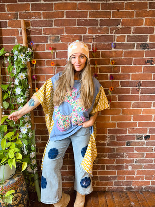 OOAK Autumn Collection - Upcycled Flower Patchwork Hi Lo Kantha Poncho Top 🌼