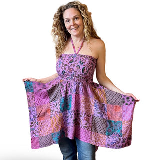 Size Large/XL Recycled Saree Patchwork Fairy Cut Top / Skirt - Purple