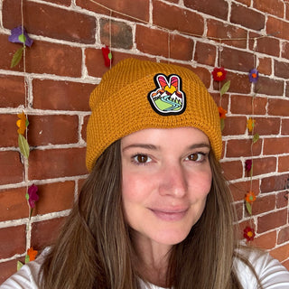 Rust- Waffle Knit Peace Sign Beanie Hat