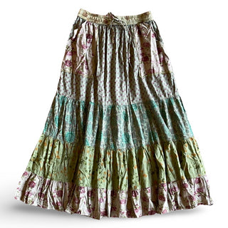 Penelope Patchwork Skirt with Pockets -Green Earth Tones