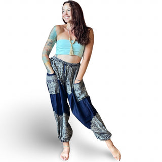 Wheel of Life Flowy Harem Pants- Navy Blue
