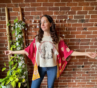 OOAK Autumn Collection- Upcycled Stevie Nicks Inspired Cropped Hi Lo Kantha Poncho Sweatshirt
