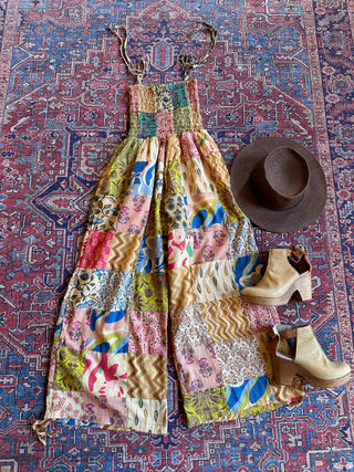 Hannah Patchwork Cotton Jumpsuit - Tan