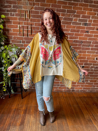 Upcycled Free Spirit Butterfly Embroidered Poncho