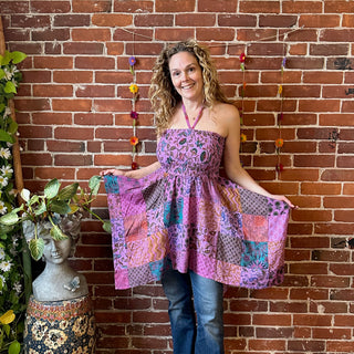 Size Large/XL Recycled Saree Patchwork Fairy Cut Top / Skirt - Purple