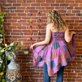 Size Large/XL Recycled Saree Patchwork Fairy Cut Top / Skirt - Purple