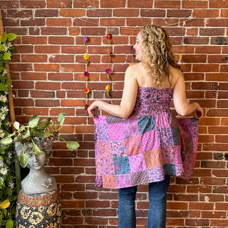 Size Large/XL Recycled Saree Patchwork Fairy Cut Top / Skirt - Purple